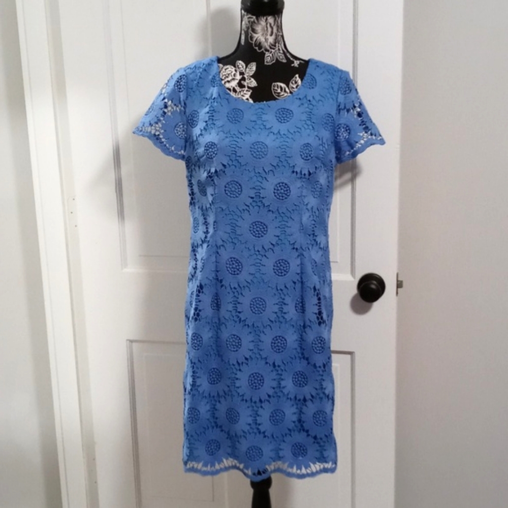 💙Talbots💙 - Cornflower Blue Floral Lace Overlay Dress